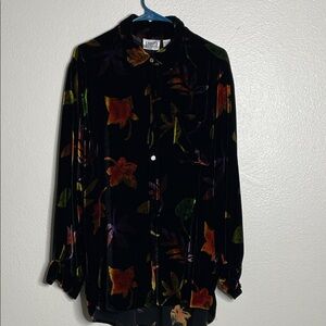 Chico's Multicolor Floral Velvet Button Down Shirt Silk Rayon Blend